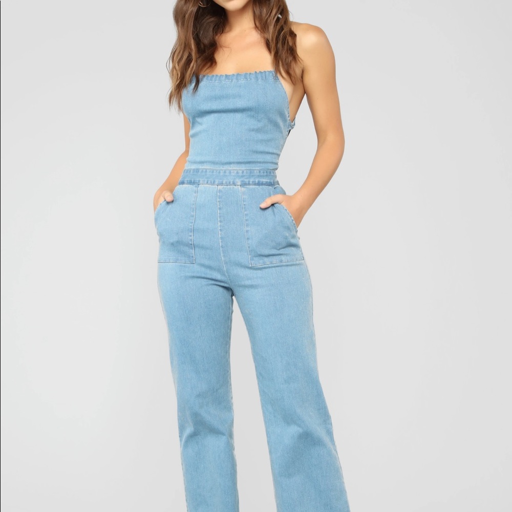 Fashion Nova denim jumpsuit. Brand new with tags.